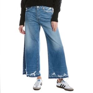 Re/Done Minerva Destroy Jeans 28 Mid Rise Wide Leg Cropped Raw Hem Distressed